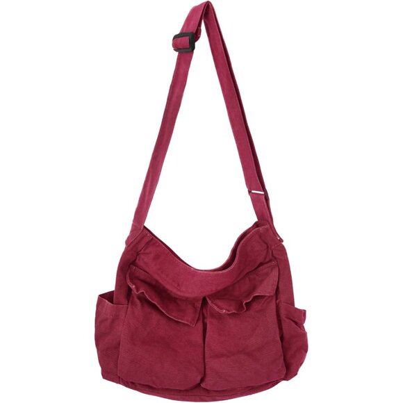 Elegant Red Canvas Messenger Bag - Large Crossbody Hobo Tote for All Occasions - Picture 1 of 6